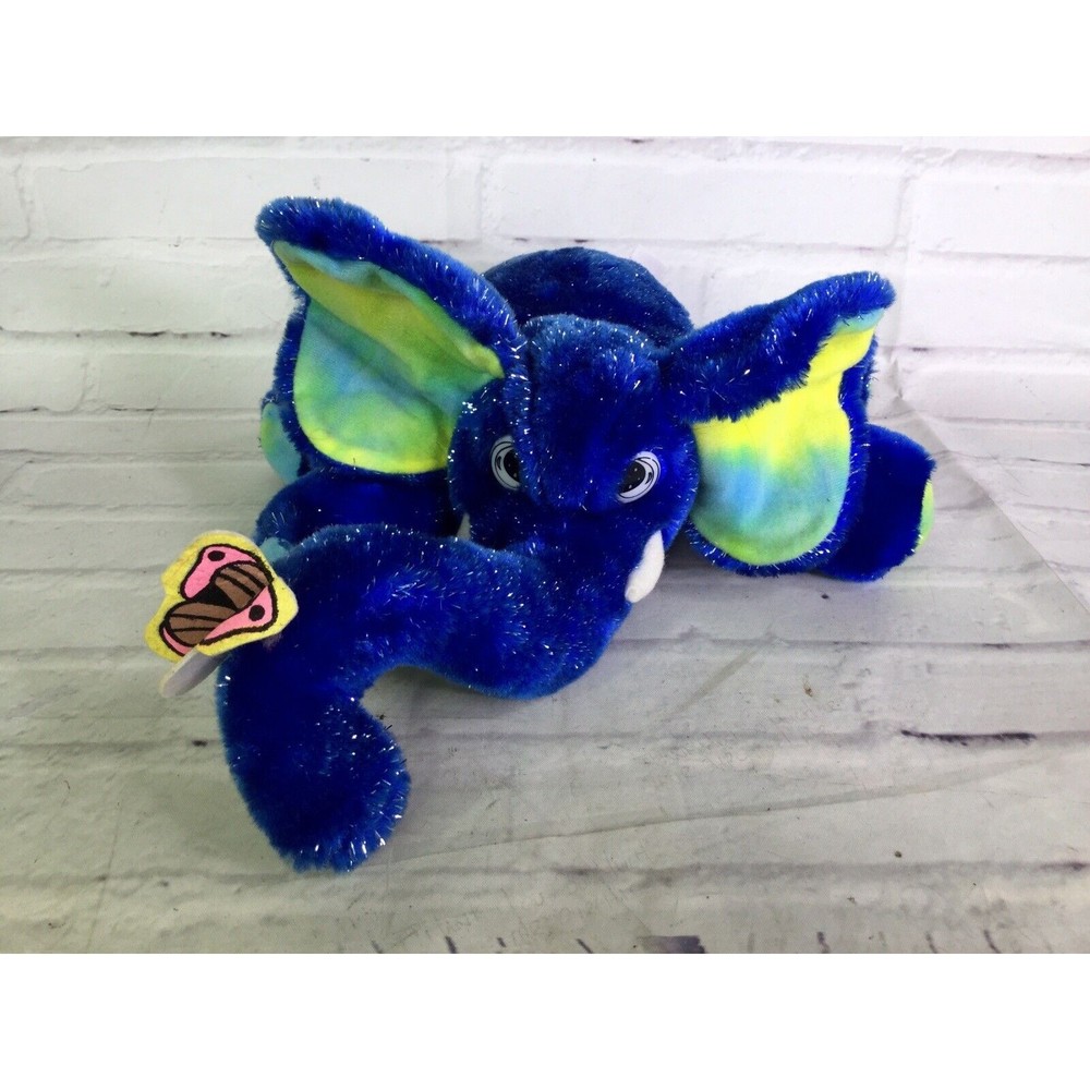 BJ Toy Co Blue Shimmer Elephant Plush Stuffed Animal Toy Butterfly On Nose